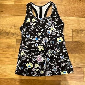 Gap Fit black floral racer back work out top